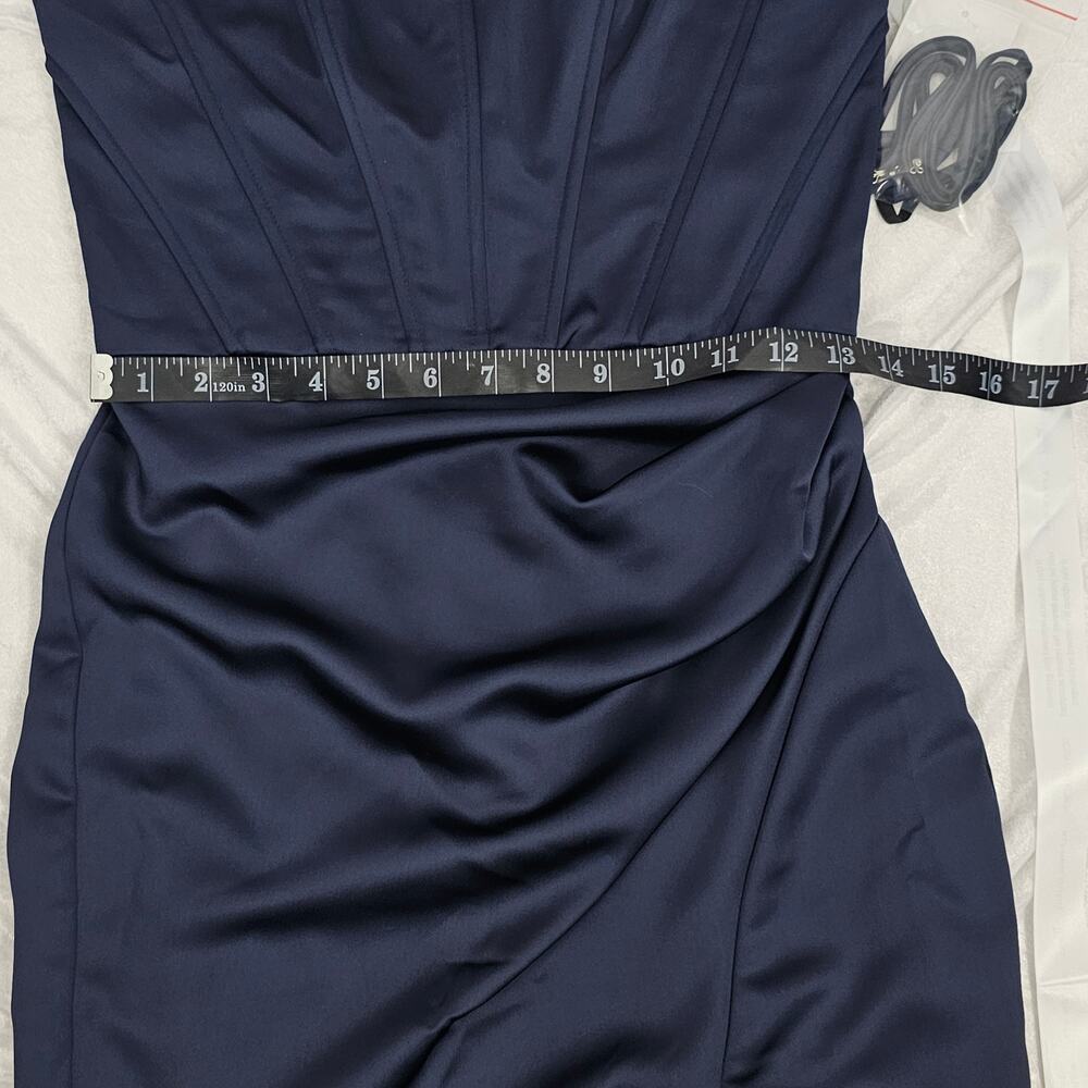 After Six Blue Satin Corset Draped Column Skirt Formal Maxi Dress Size 2R NWT - Picture 13 of 15